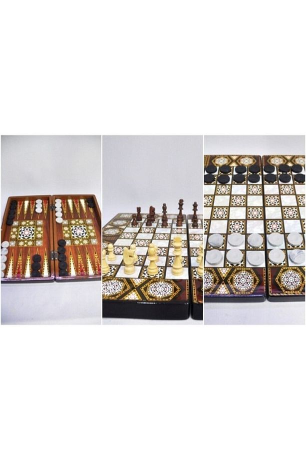 Ahşap Tavla Dama Satranç Domino Ve Oyun Seti 5 Oyun Bir Arada - 5