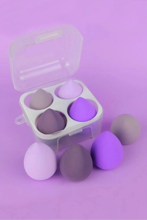 Purple Colored 4-Piece Makeup Sponge Set - With Stand