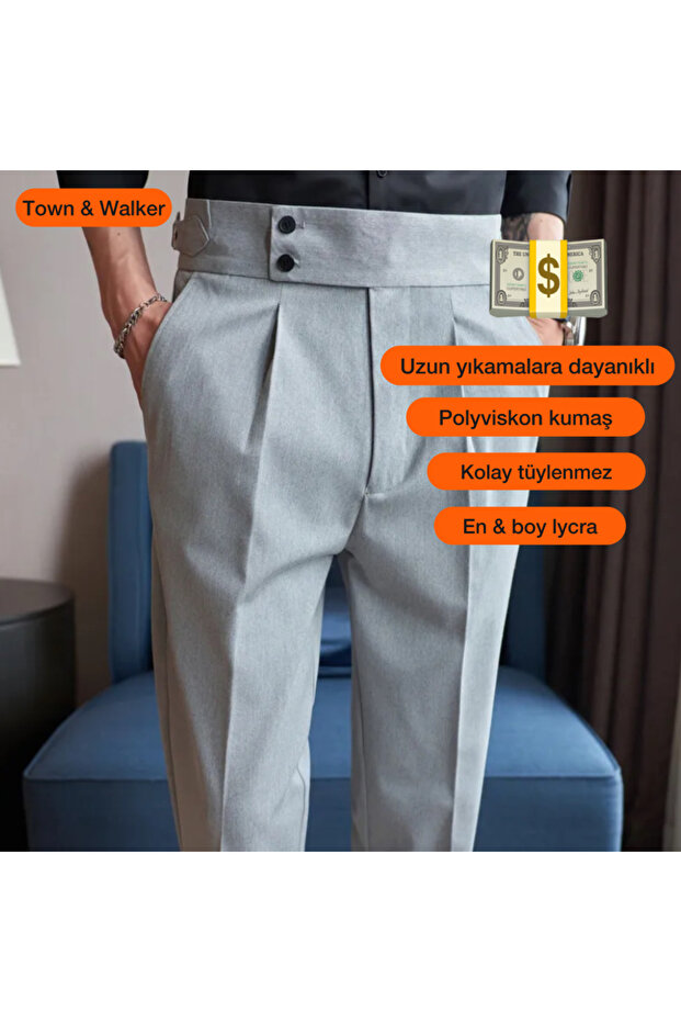 Men's Italian Cut Fabric Trousers - Waist Buttoned, Old Money Style