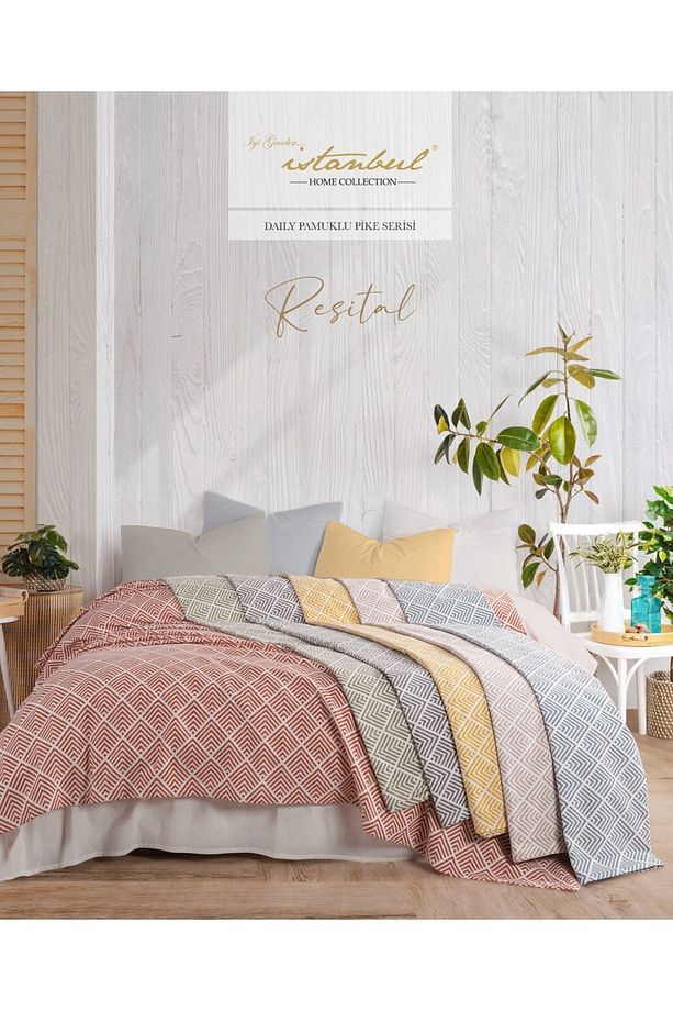 %100 Pamuklu Baskılı Tek Kişilik Tek Pike Resital Gri 160x240 - 2
