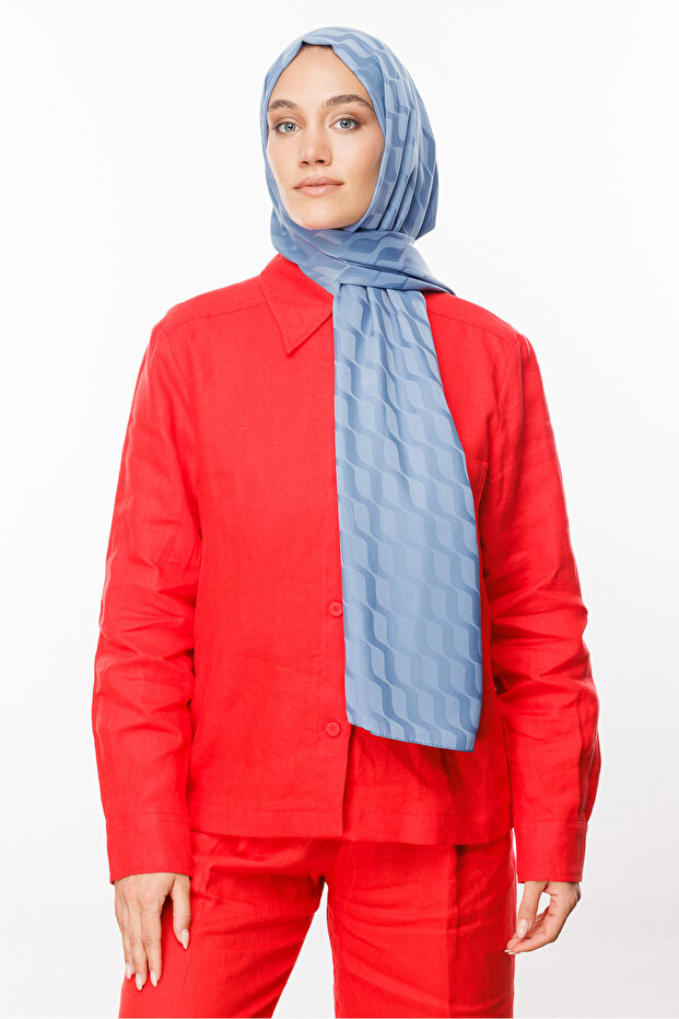 Silky Jacquard Wave Pattern Shawl - 4