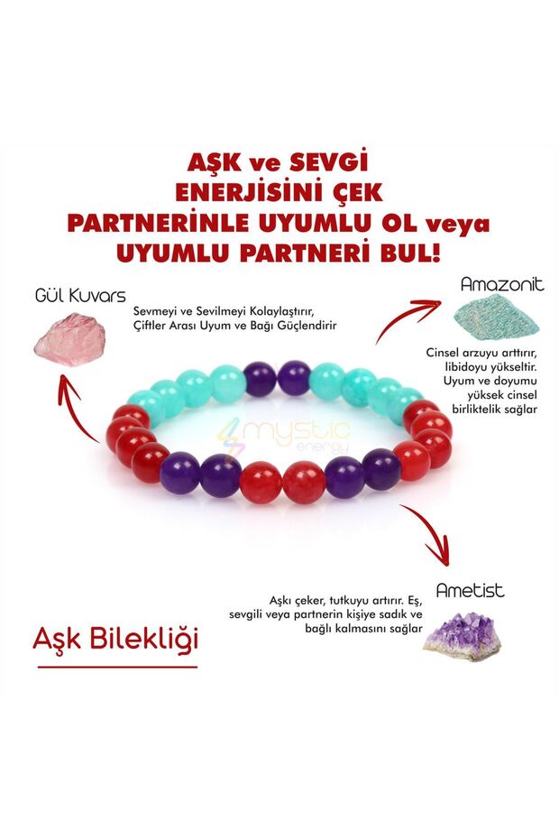 Natural Stone Couple Harmony and Love Bracelet|amethyst-rose Quartz-amazonite|Gift Natural Stone