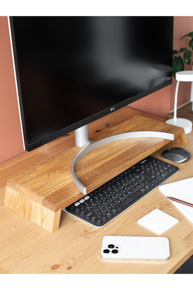 Wooden Monitor Riser - Desktop Organizer - XXL Monitor Riser - Natural Wood Monitor Stand
