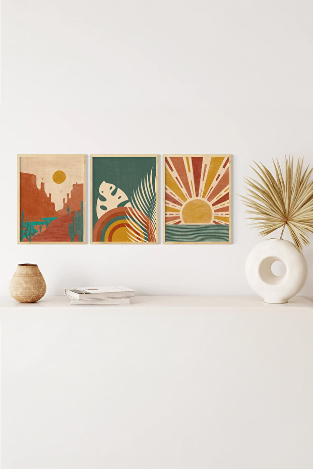 3 Piece 3D Poster Painting Set with Real Wood Frame