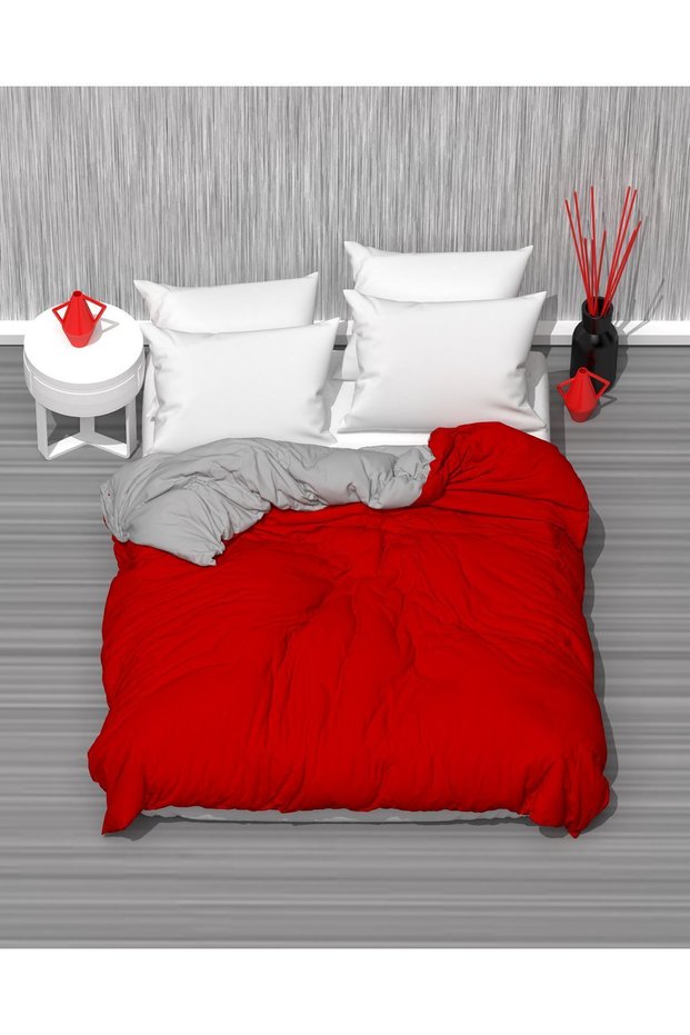 Double Two Color (RED-GREY) Cotton Ranforce Fabric Duvet Cover, Duvet Cover (200 X 230 CM)