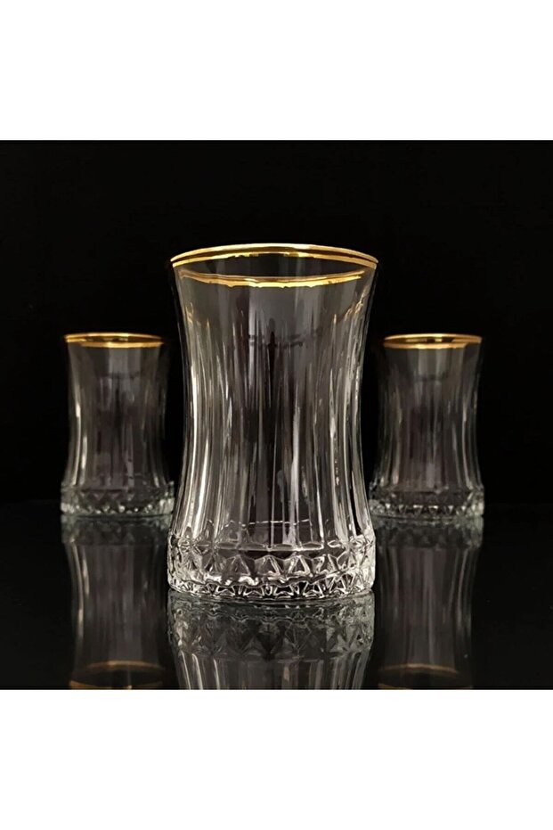 Paşabahçe Elysia Golden Touch Tea Cup Gold Gilded - 6 Pieces Tea Cups 42901