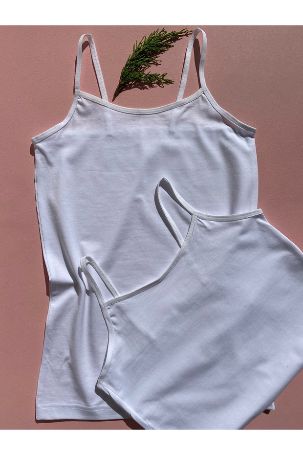 Cotton Lycra 2 Pieces White Color Oval Collar Rope Strap Women's Athlete