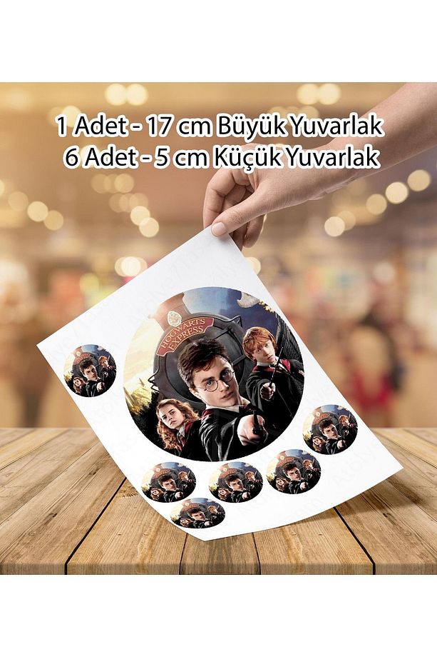 Harry Potter 7 Adet Yuvarlak Yenilebilir Pasta Üstü Cupcake Üstü Şeker Kağıdı Baskısı - 1