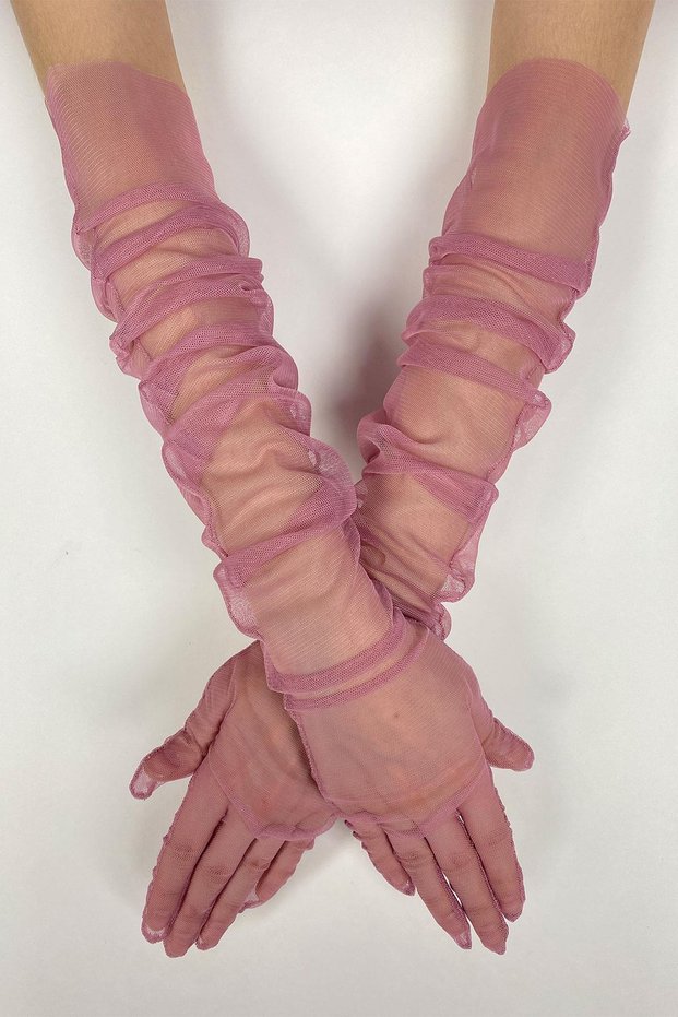 Rose Pink Long Elegant Bridal Gloves Tulle Gloves Wedding/Party Gloves