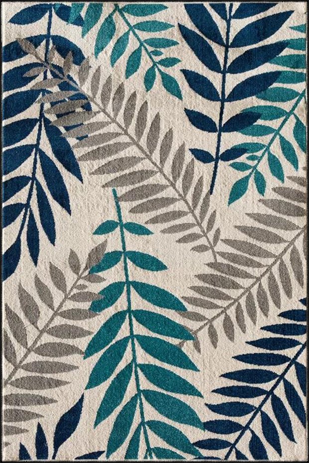 Acacia Blue Green Tree Leaf Patterned Woven Base Washable Carpet Miravip8313