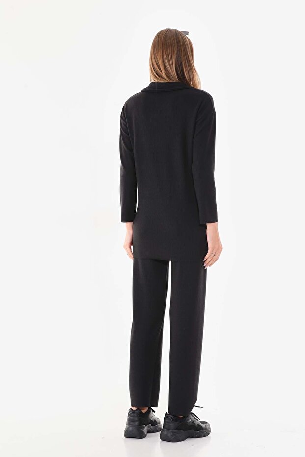 Black Tunic Pants Twisted Pattern Set - 5