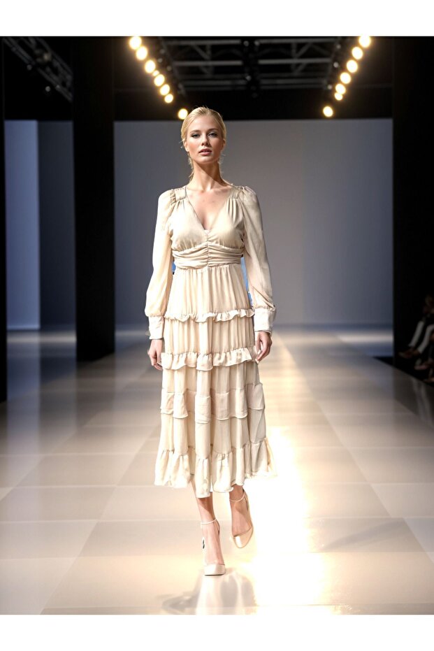 Kat Kat Şifon Konkat Elbise - 3