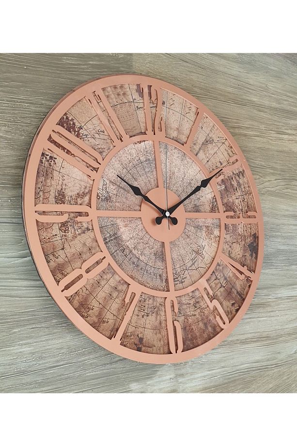 Eski Dünya Duvar Saati Bakır 50x50cm - 3