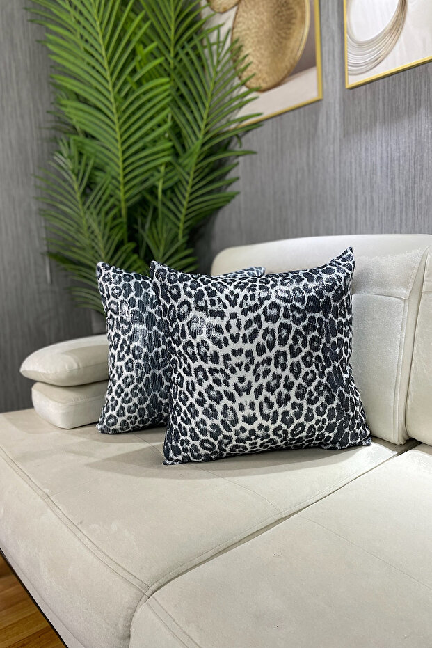 Black and White Leopard Patterned Pull Sequined Throw Pillow - 1