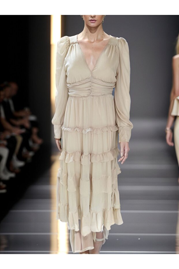 Kat Kat Şifon Konkat Elbise - 1