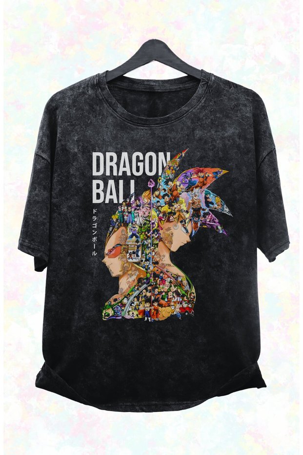 Oversize Dragon Ball Graffiti Printed Washable T-Shirt, Unisex Anime Printed Retro T-Shirt