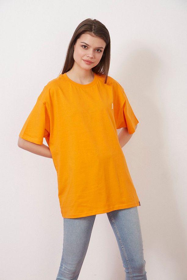 Eazy Turuncu Abstract Shapes Unisex Oversize Baskılı Kısa Kollu T-shirt - 4