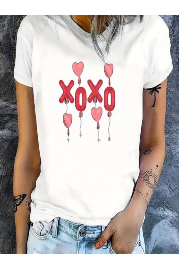 White Printed Oversize T-Shirt - Crew Neck, Short Sleeve