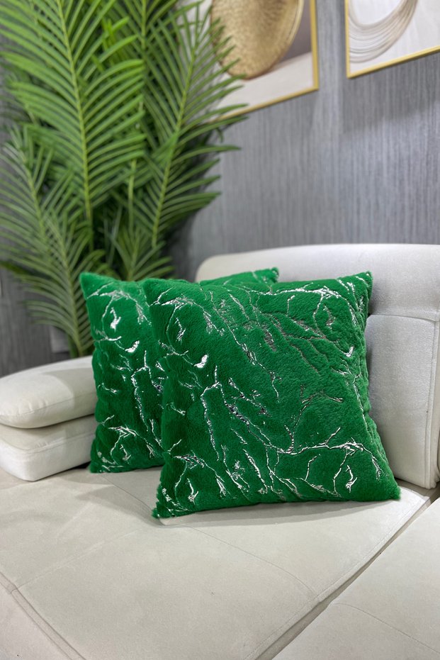 Silver Foil Plush Rabbit Throw Pillow Cover - Green