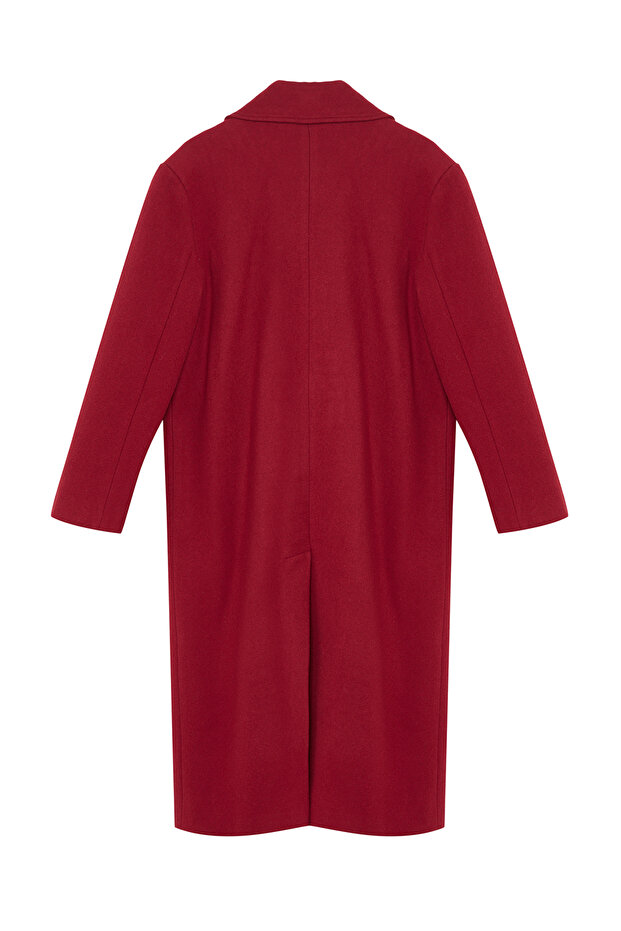 Bordo Asimetrik Kapamalı Yumuşak Dokulu Oversize Kaban TWOAW25KB00009 - 11