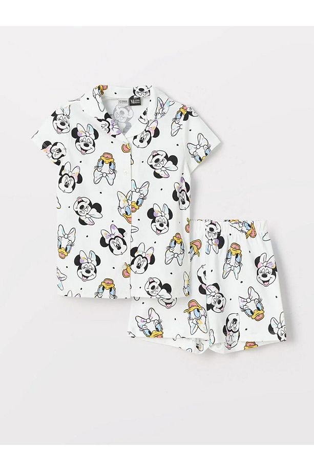 LCW Kids Gömlek Yaka Minnie Mouse Baskılı Kısa Kollu Kız Çocuk Şortlu Pijama Takımı - 1