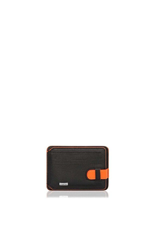 Genuine Leather Cengiz Pakel Card Holder 2404 - Black/Orange