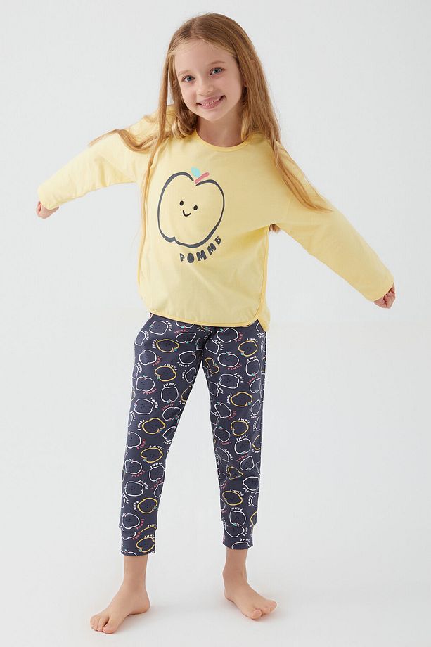 Rolypoly Pomme Apple Sarı Kız Çocuk Uzun Kol Pijama Takım - 2