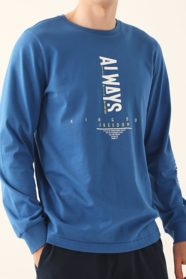 Erkek Mavi Uzun Kol Pijama Takım - 4