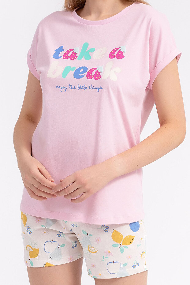 Rolypoly Kız Çocuk Pembe Şort Takım - 5