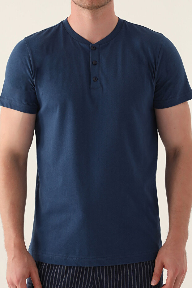 Short Koyu Indigo Erkek Pijama Takımı - 4