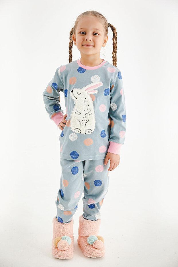 Rolypoly Rabbit Water Green Girl's Long Sleeve Pajama Set