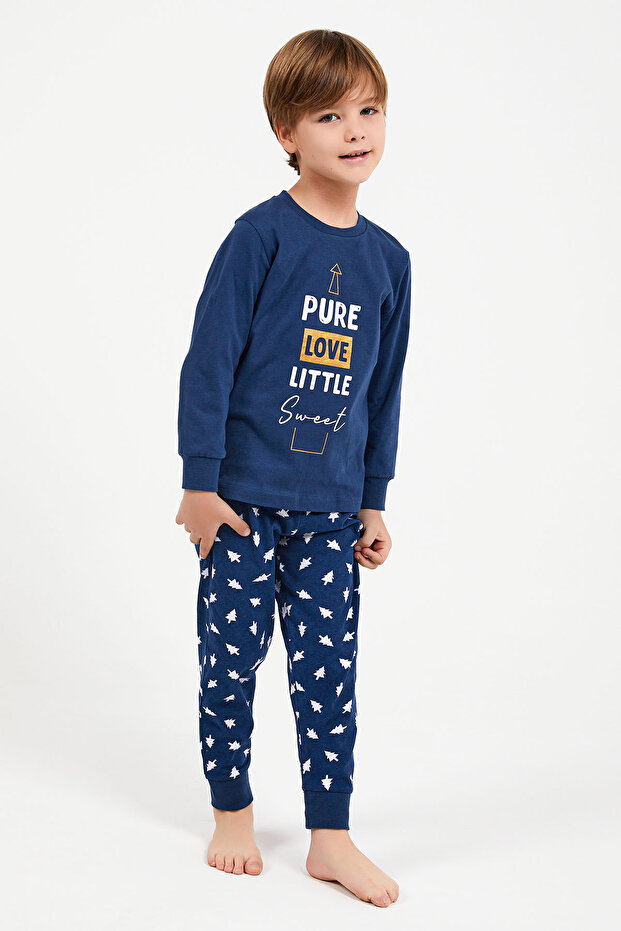 2996 Pure Love Little Sweet Dark Indigo Boys' Long Sleeve Pajama Set