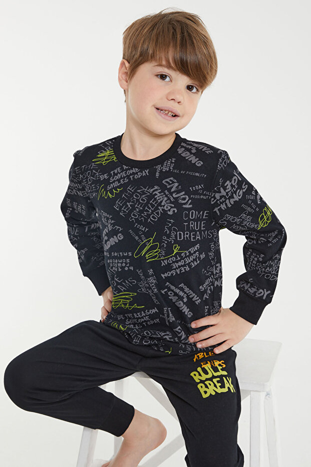 Rolypoly Able Ends Rule Break Siyah Erkek Çocuk Uzun Kol Pijama Takım - 3