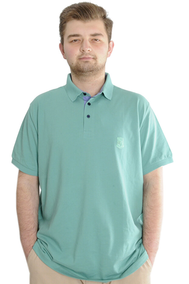 Men's Polo Neck Embroidered T-Shirt - Oversize, Green, Mode XL 20553