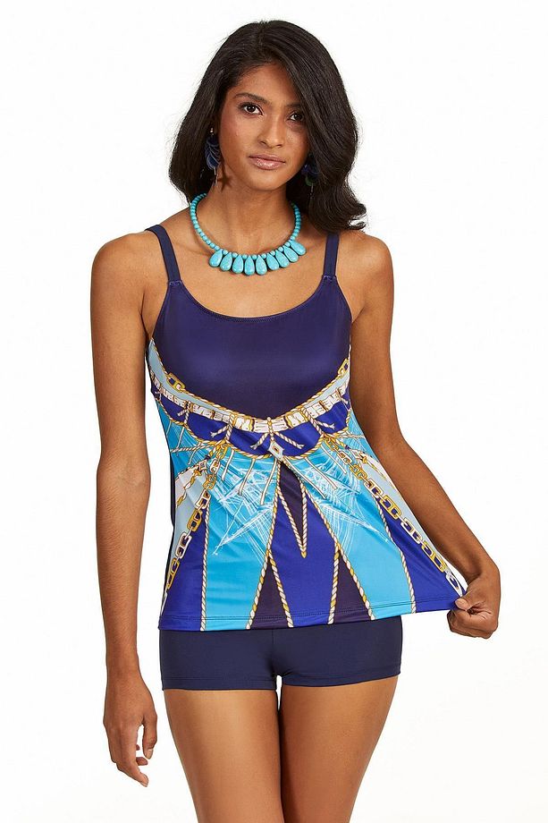 Lacivert Desenli Şortlu Tankini - 1