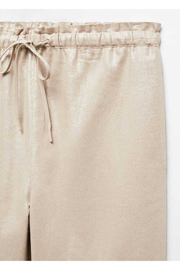 Keten karışımlı beli elastik pantolon - 6