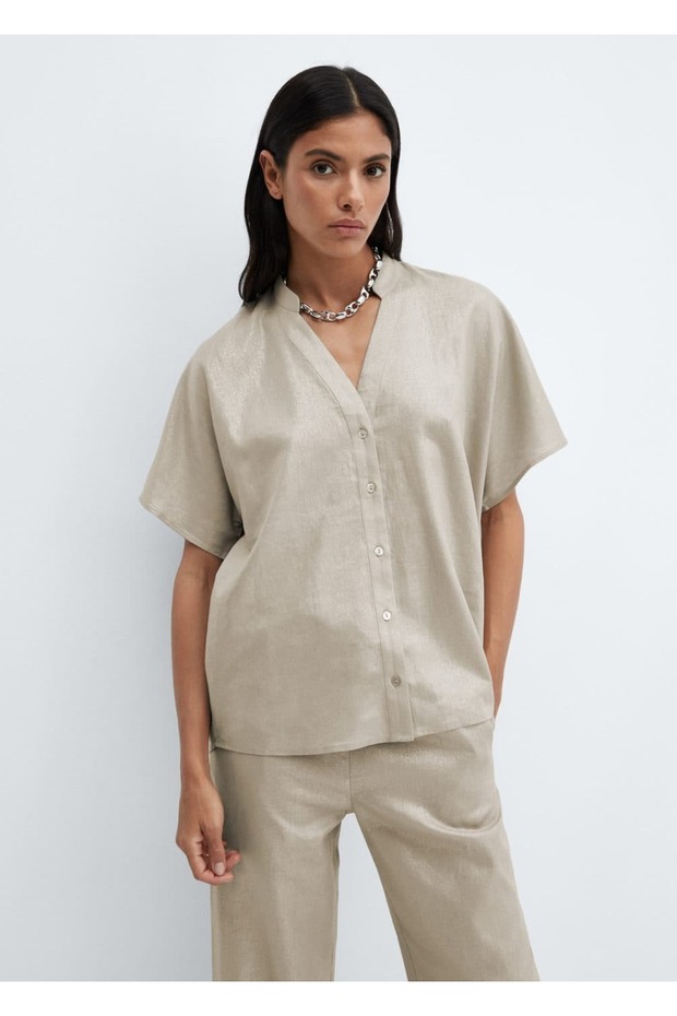 Keten karışımlı beli elastik pantolon - 5