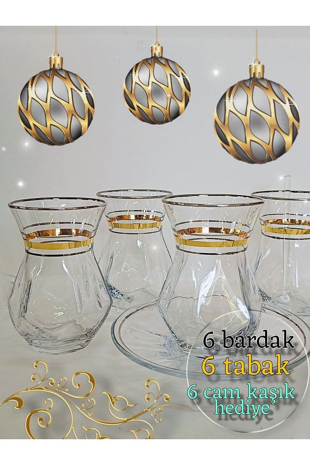 0rjinal Yaldız Platin Çizgi Desenli Model 6 Kişilik Çay Seti - 1