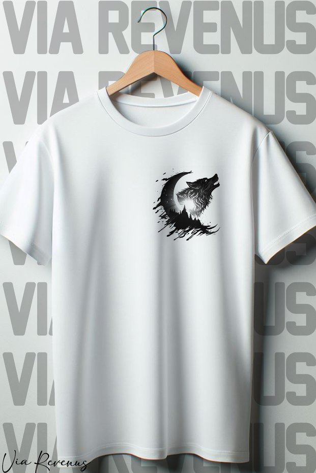 Wolf Printed Oversized Wide Fit Crew Neck White T-shirt
