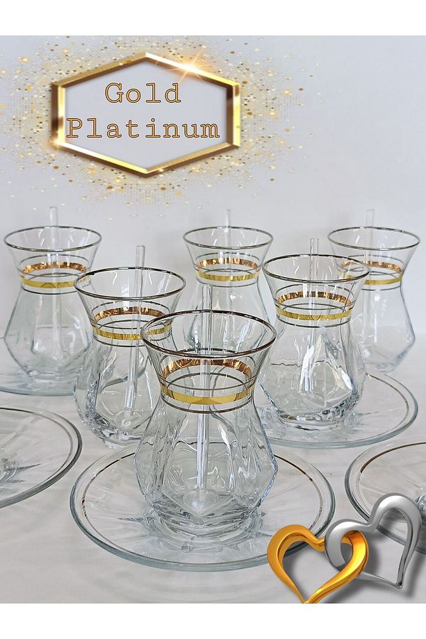 0rjinal Yaldız Platin Çizgi Desenli Model 6 Kişilik Çay Seti - 3