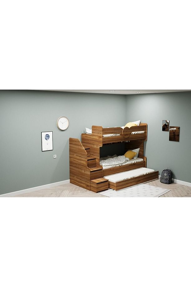 Komple 1.kalite Ahşap Renk Mdf Ranza 3 Kişilik - 2