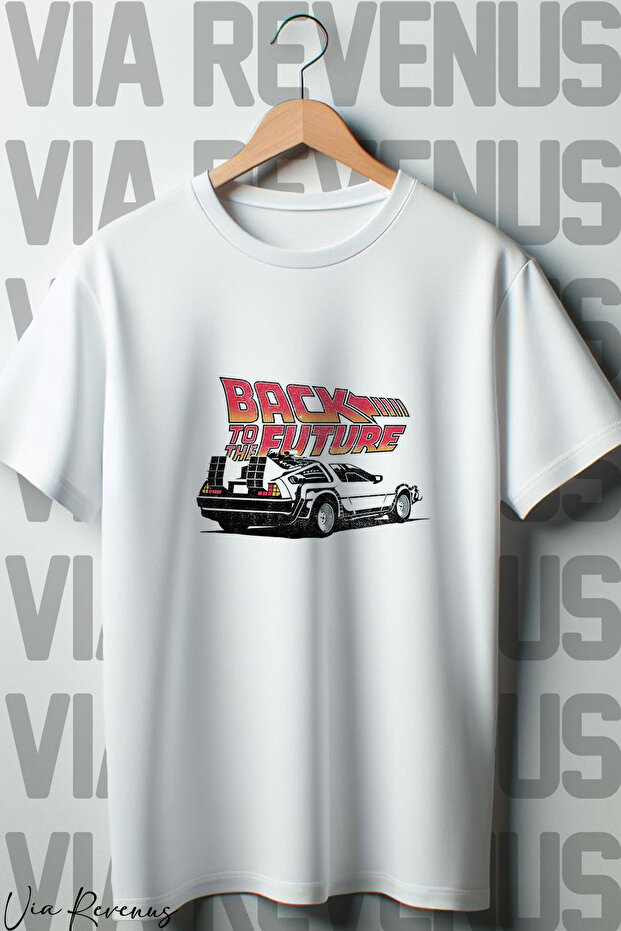 Back to the Future Printed Oversize Wide Fit Crew Neck White Tshirt