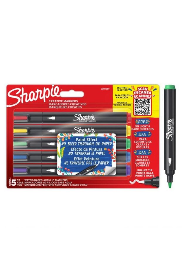Sharpie Creative Marker Acrylic Painting Pen, Round Tip, 5 Color Set