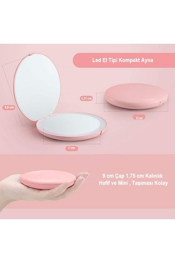 Taşınabilir Şarjlı 10X büyüteçli LED ışıklı Mini Makyaj Aynası Çanta Tipi Yuvarlak Makyaj Aynası - 3
