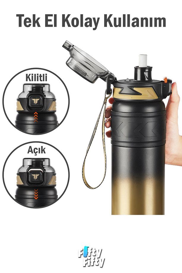 TKK 900 ML Çelik Termos Çift Kullanım Pipetli/Rahat İçim -12/24 Sıcak-Soğuk- Yalıtım -TKK2025900ML - 3
