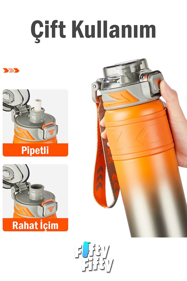 TKK 900 ML Çelik Termos Çift Kullanım Pipetli/Rahat İçim -12/24 Sıcak-Soğuk- Yalıtım -TKK2025900ML - 3