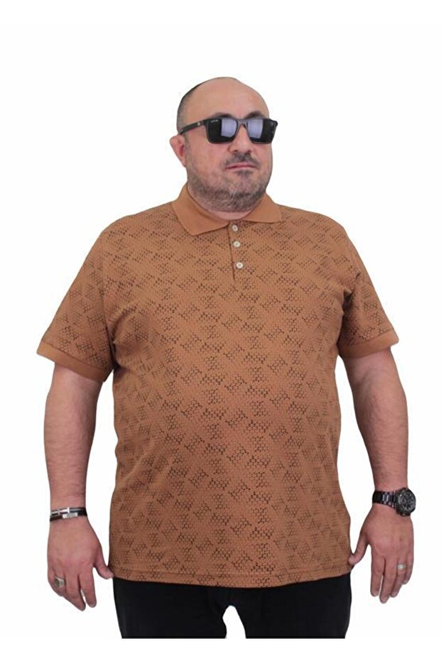 Men's Large Size Polo Collar Triangle Printed T-Shirt 24450 Mink
