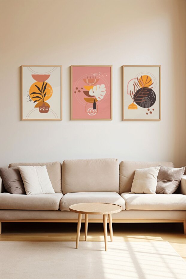 3 Piece 3D Poster Painting Set with Real Wood Frame