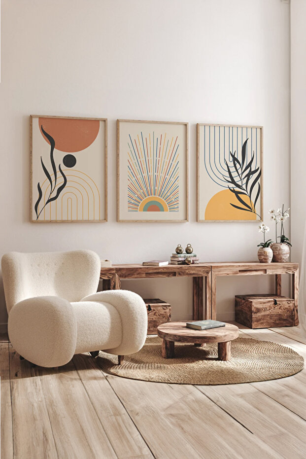 3 Piece 3D Poster Painting Set with Real Wood Frame