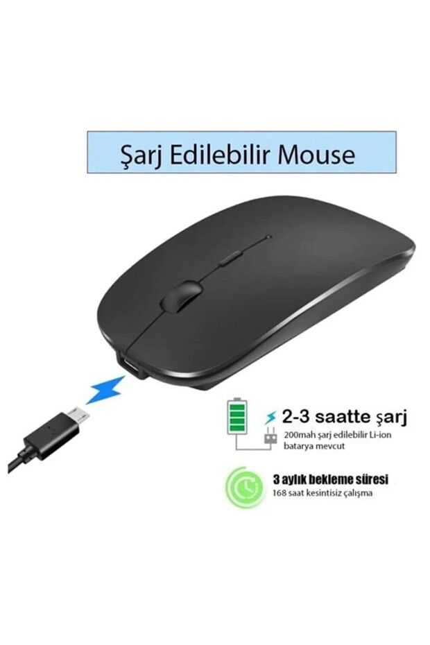 Bluetooth Şarjlı 2.4ghz Kablosuz  Sessiz Tıklama Mouse - 4